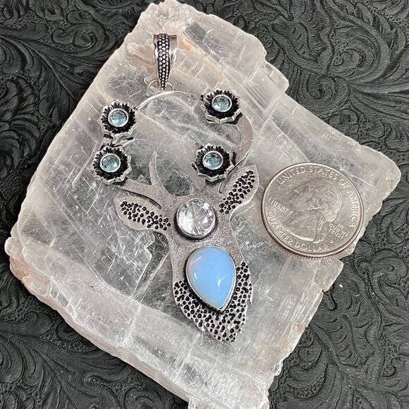 Opalite and Topaz Deer Stag Buck Spirit Animal Fairycore Witchy Pendant Ornament - Picture 5 of 5
